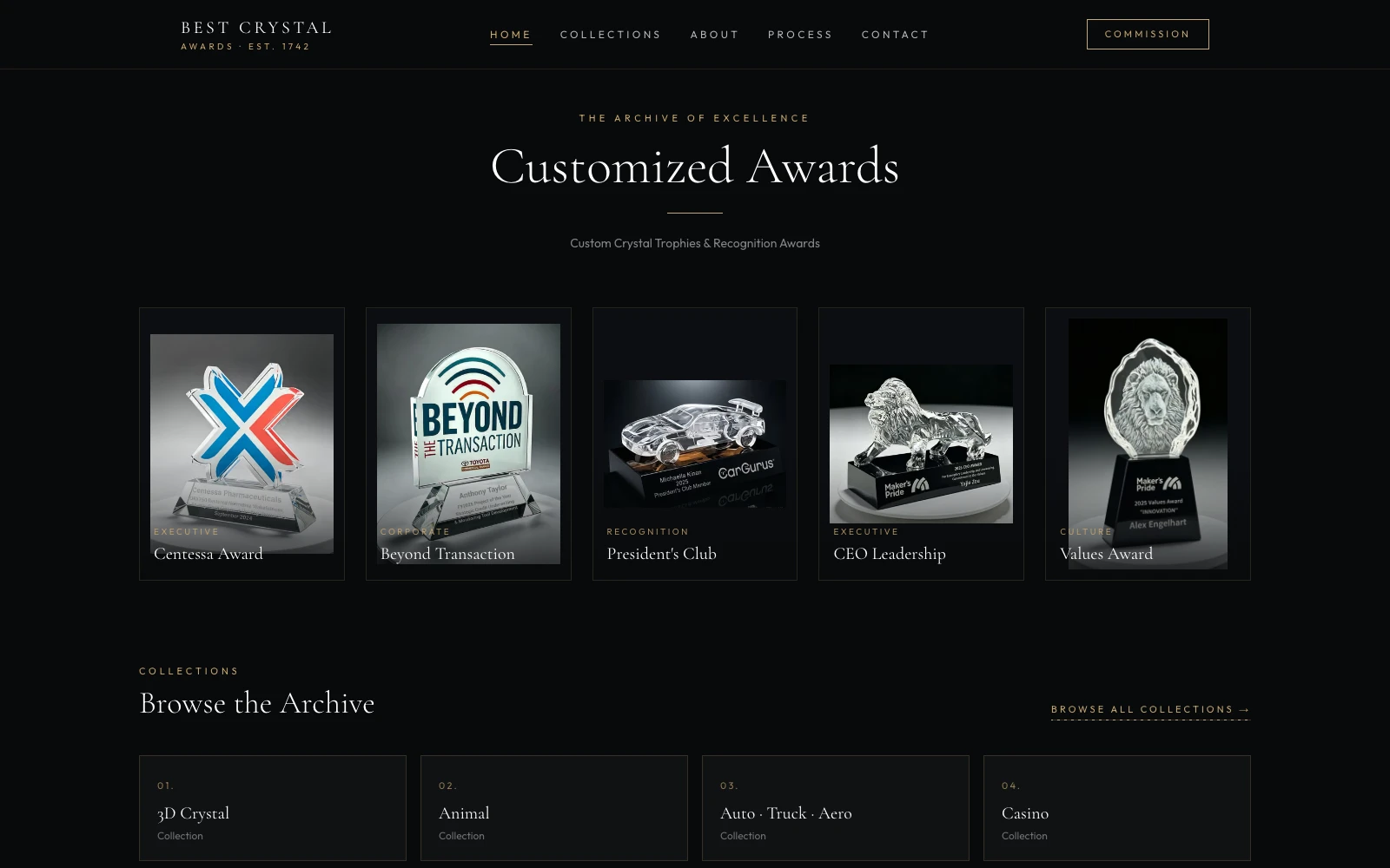 Best Crystal Awards customized product archive and collections