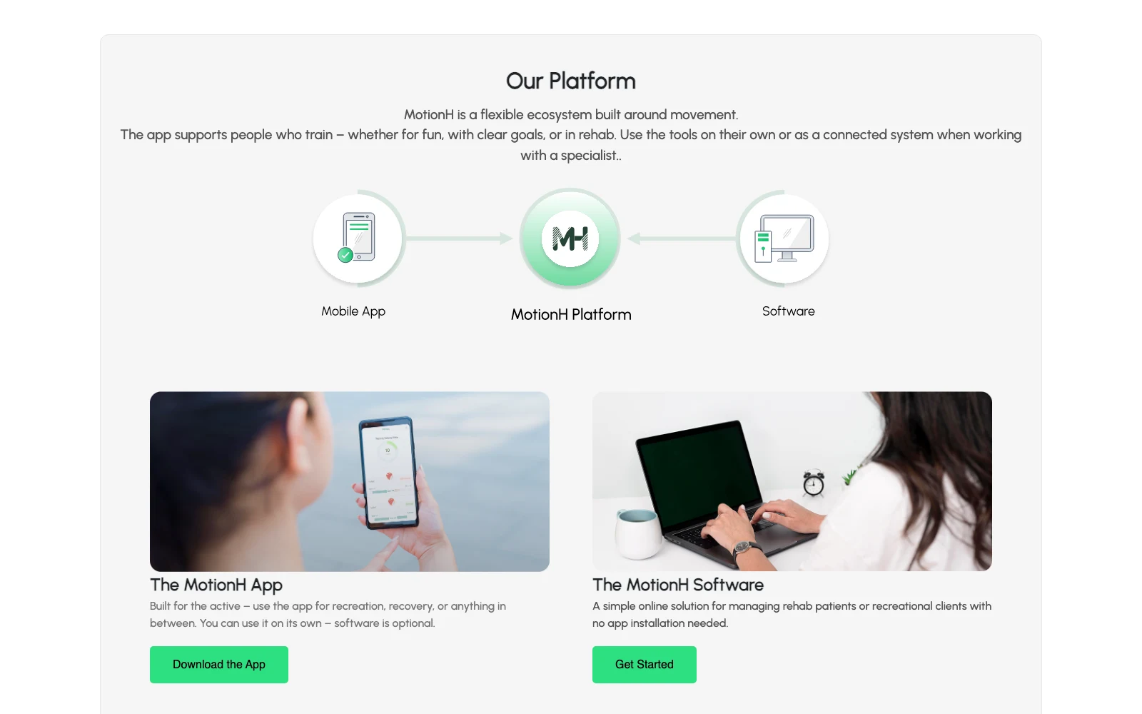 MotionH connected mobile app and specialist platform ecosystem