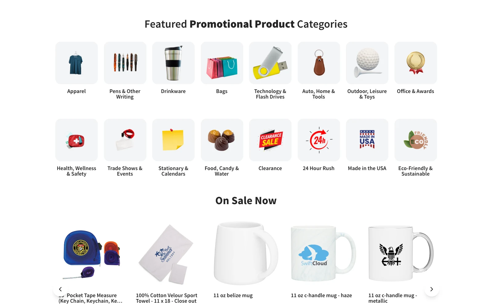 RelyMedia promotional product category catalog