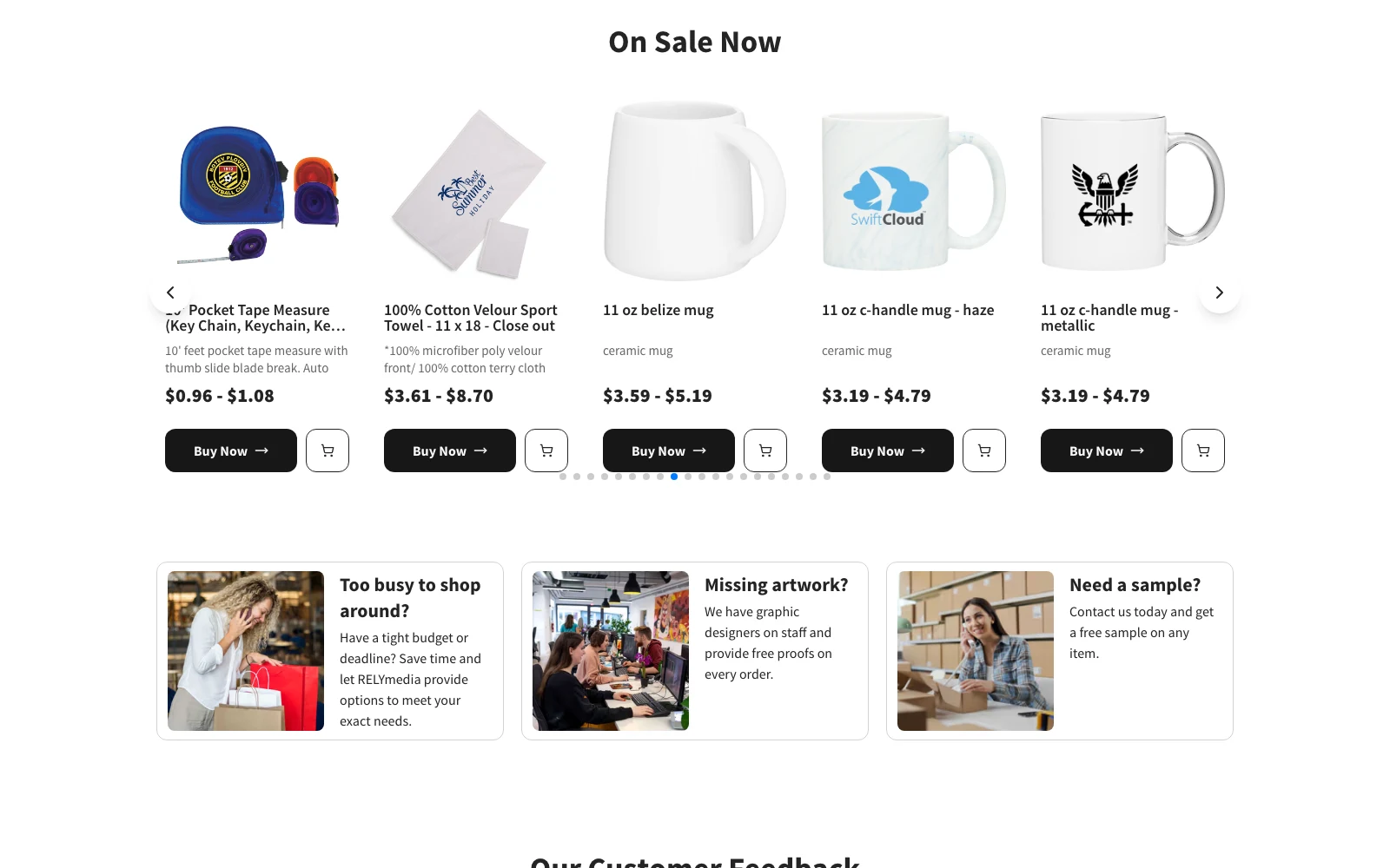 RelyMedia sale products and purchasing experience